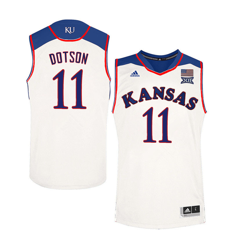 Men #11 Devon Dotson Kansas Jayhawks College Basketball Jerseys Sale-White - Click Image to Close
